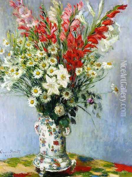 Bouquet Of Gadiolas Lilies And Dasies Oil Painting - Claude Oscar Monet