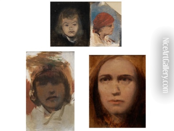 Vier Portraitstudien (4 Works, Mntd Together) Oil Painting - Roman Kochanowski