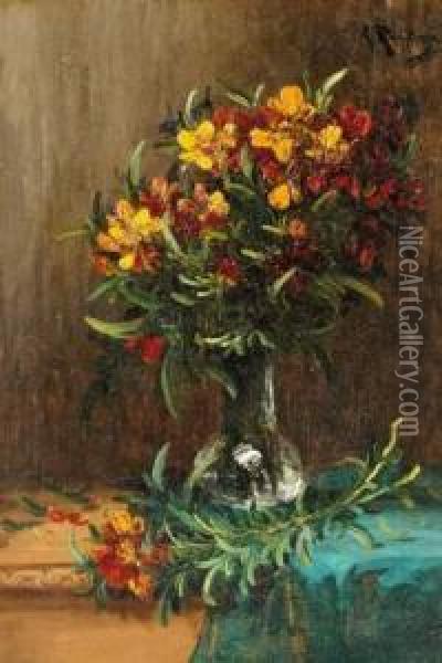 Vase De Giroflees Oil Painting - Alfred Rouby