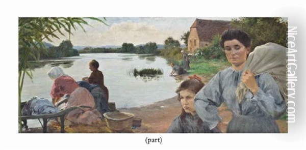 Allegories Of The Four Seasons: Les Lavandieres; La Moisson; Les Vendages; And Les Fagotteuses (set Of 4) Oil Painting - Georges-Marie-Julien Girardot