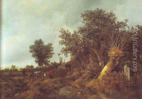 Landscape with a cottage and trees Oil Painting - Jacob Van Ruisdael