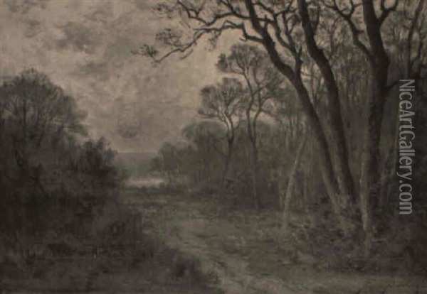 Vej Gennem, Skoven Ved Solnedgangstide Oil Painting - Pierre-Ernest Ballue