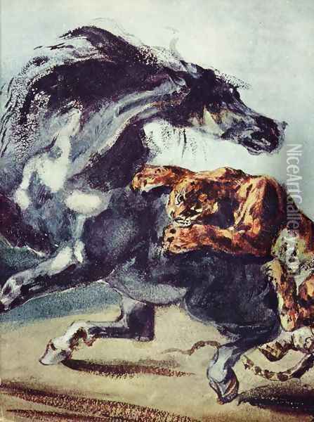 Tiger attacks a horse Oil Painting - Eugene Delacroix