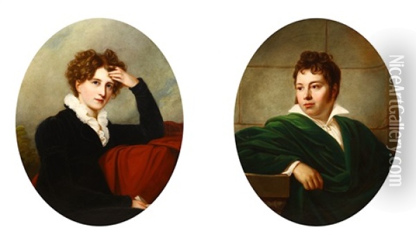 A Pair Of Portraits Of A Distinguished Lady And Gentleman Oil Painting - Ramsay Richard Reinagle