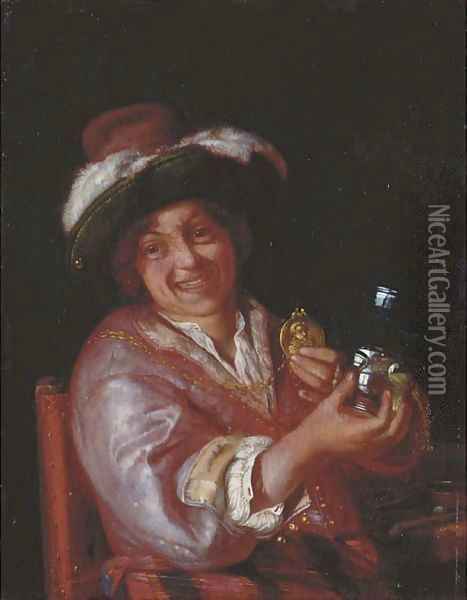 A self-portrait as a Merry Toper Oil Painting - Adriaen Van Der Werff