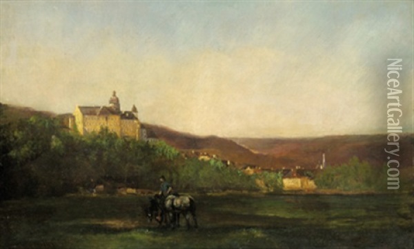 Landschaft Mit Abtei An Der Donau (?) Oil Painting - Eduard Schonfeld