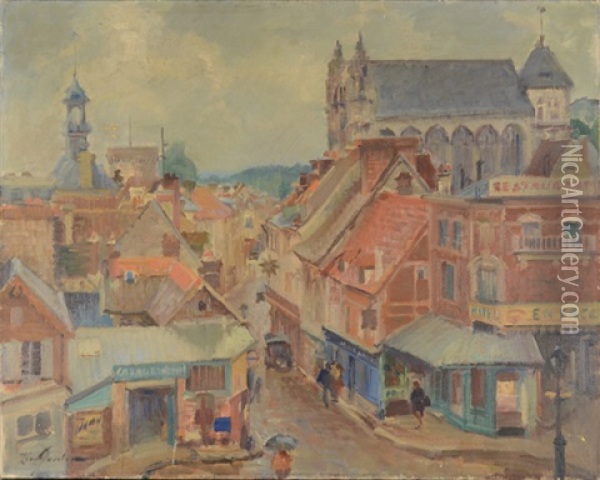 City Scene (possibly Quebec) Oil Painting - Leon Gordon