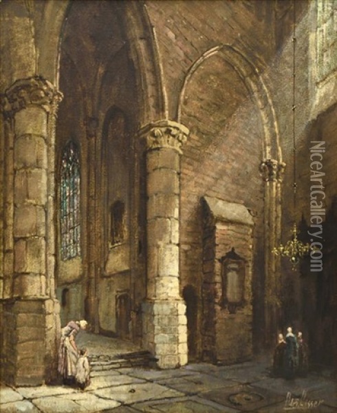 Cathedral Interior Oil Painting - Adrian Nicholaas Visser