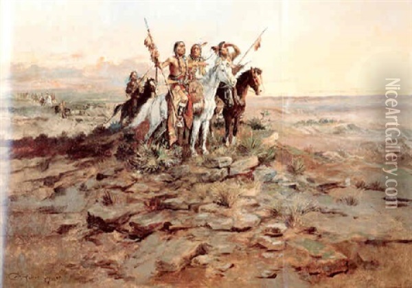 Approach Of The White Men Oil Painting - Charles Marion Russell