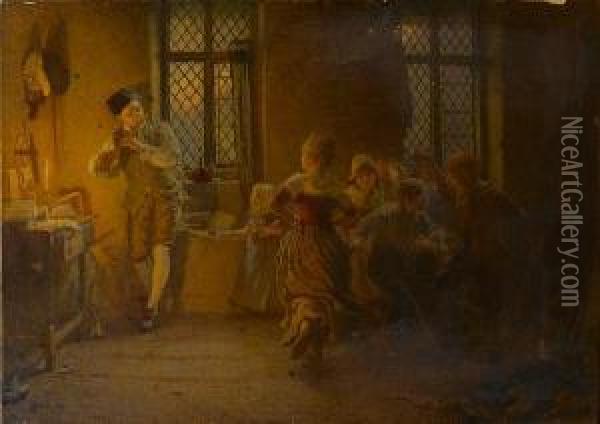 Oliver Goldsmith's Social Gatherings Greenarbour Court 1759 Oil Painting - Henry Reynolds Steer