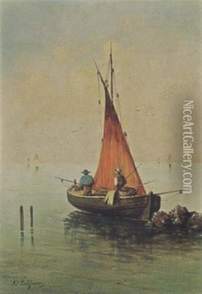 Fishermen In A Boat Oil Painting - Adolphe-Paul-Emile Balfourier