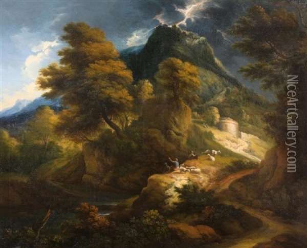 Berglandschaft Bei Aufziehendem Gewitter Oil Painting - Jan Baptist Huysmans