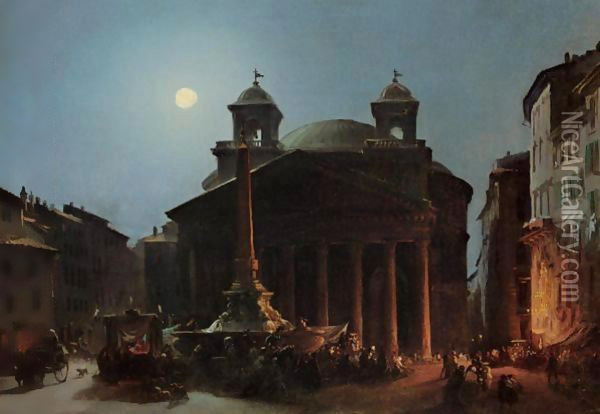 The Pantheon By Moonlight Oil Painting - Ippolito Caffi