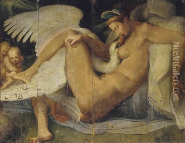 Leda And The Swan Oil Painting -  Michelangelo