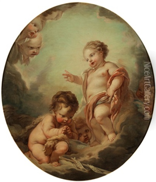 Das Jesuskind Segnet Den Kleinen Johannes Den Taufer Oil Painting - Francois Boucher