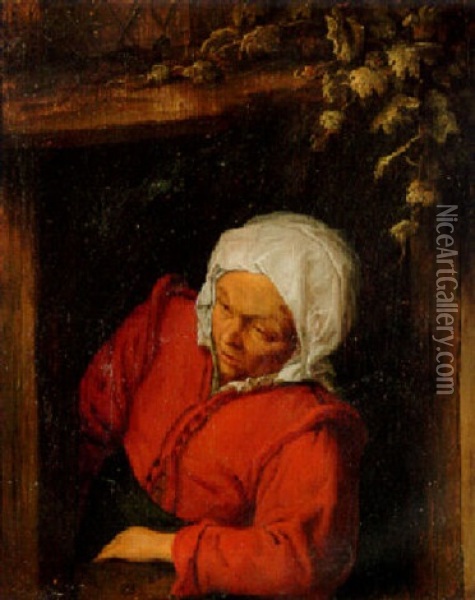 A Peasant Woman At A Casement Oil Painting - Adriaen Jansz van Ostade