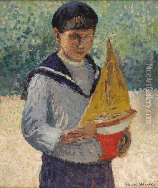 Boy With Sailboat Oil Painting - Henri Martin