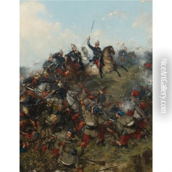 La Batalla De Trevino Oil Painting - Francisco Manuel Oller y Cestero