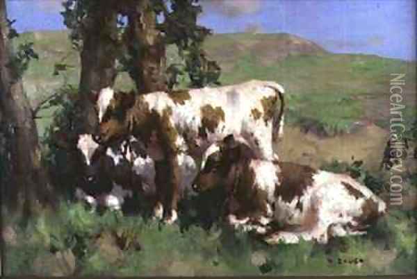 Three Calves in the Sunlight Oil Painting - David Gauld