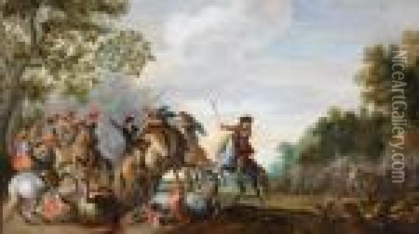 A Cavalryengagement Oil Painting - Pieter Meulenaer