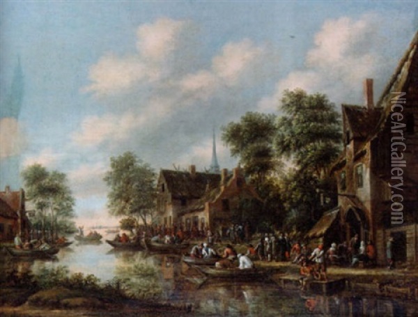 Marknad I Hollandsk By Oil Painting - Thomas Heeremans