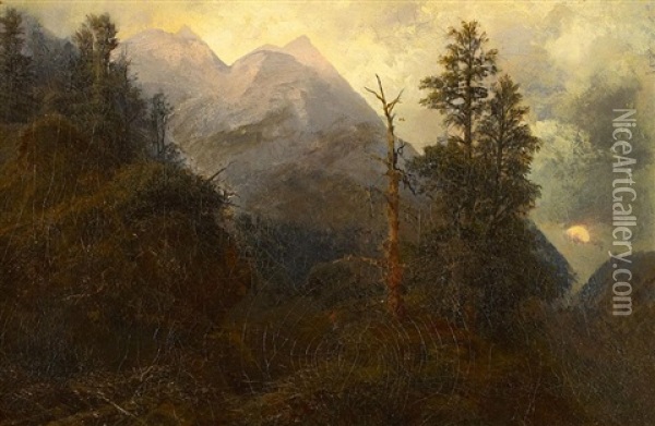 Alpenlandschaft Am Abend Oil Painting - Eduard Karl Biermann