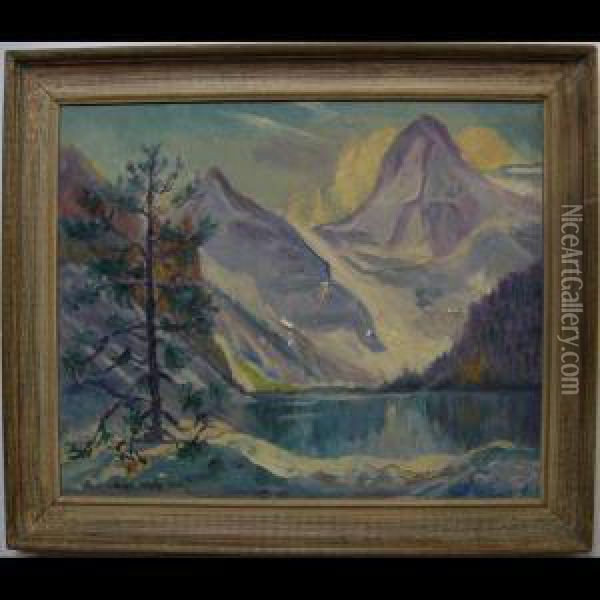 Mountain And Lake Scene (rockies) Oil Painting - Owen B. Staples