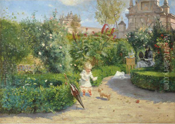 The Murillo Gardens, Seville Oil Painting - Hugo Birger