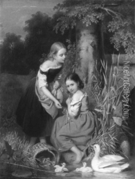 By The Duck Pond Oil Painting - Johannes Antonius Canta