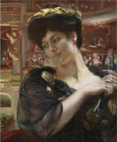The Comedie Francaise (possibly A Portrait Of The Actress Rejane) Oil Painting - Paul Albert Besnard