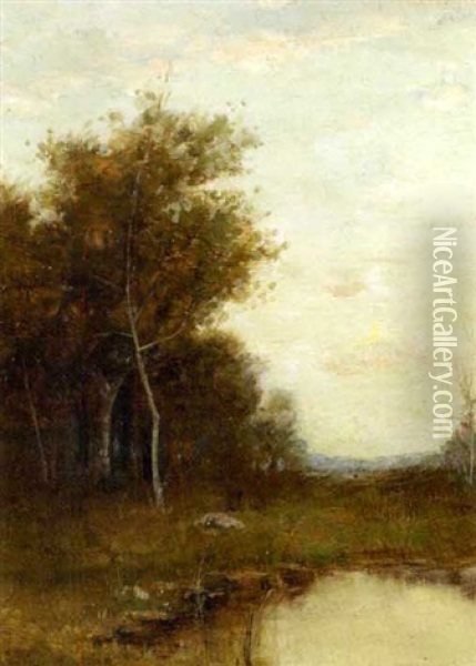 Landscape View Of Woods And A Pond Oil Painting - Arthur Hoeber