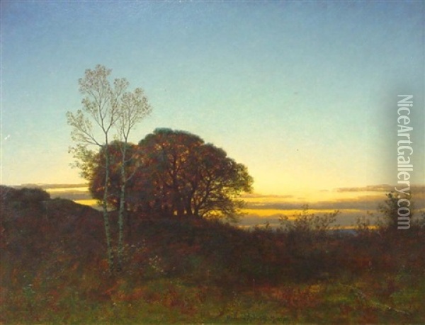 Waldlandschaft Im Abendrot Oil Painting - Traugott Hermann Ruedisuehli