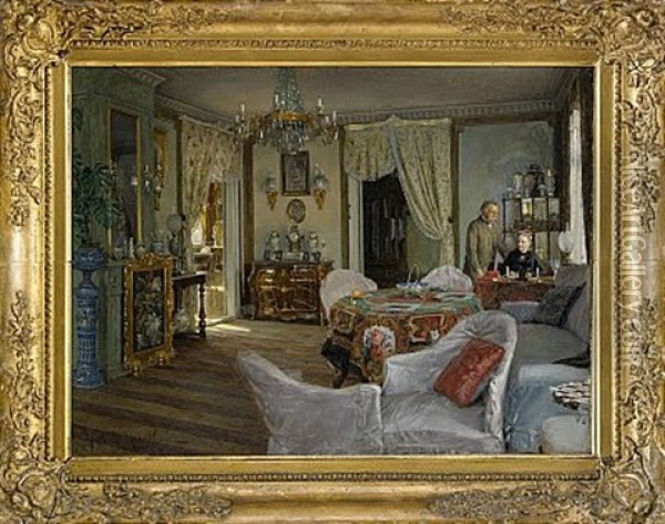 I Salongen - Minna Och Carl-fredrik Von Malmborg Oil Painting - Johan Fredrik Krouthen