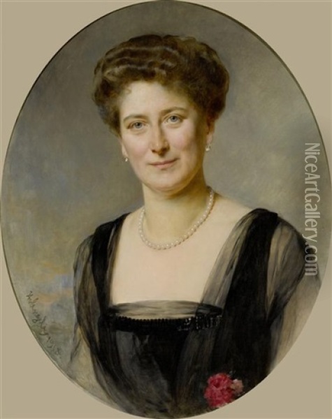 Portrait Einer Dame Mit Perlenkette Oil Painting - Heinrich von Angeli