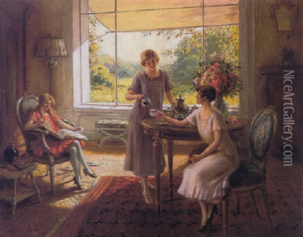 Tea On The Veranda Oil Painting - Albert Lynch