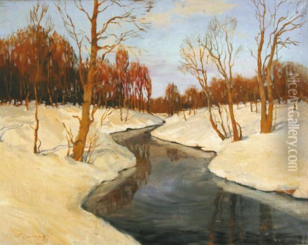 Paysage Hivernal Avec La Riviere Oil Painting - Mikhail Markianovitch Guermatcheff