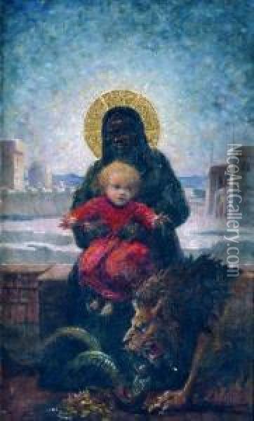 Vierge Noire A L'enfant. Oil Painting - Alexis Mossa