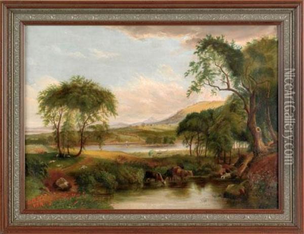 River Landscape Oil Painting - Samuel Adams Hudson
