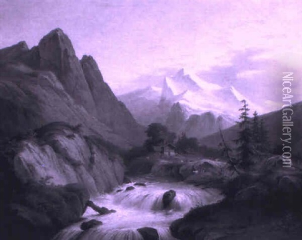 Die Handeck Mit Wasserfall Oil Painting - Martinus Pouwelsen