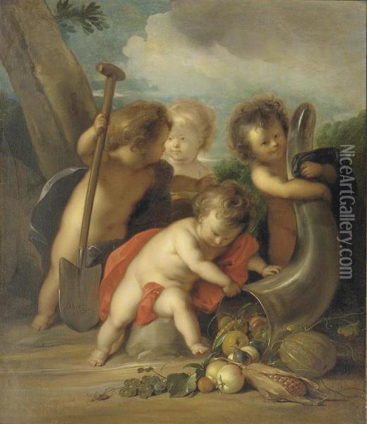 Putti With Symbols Of The Fruits Of The Earth Oil Painting - Jacob de Wit