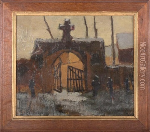 Porte D'un Cimetiere Sous La Neige Oil Painting - Felicien Joseph Victor Rops