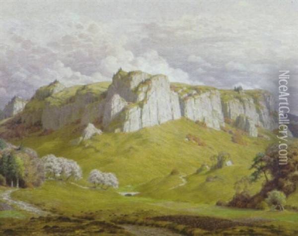 Felsige Mittelgebirgslandschaft Im Fruhlingssonnenlicht (in Der Eifel?) Oil Painting - Georg Broel
