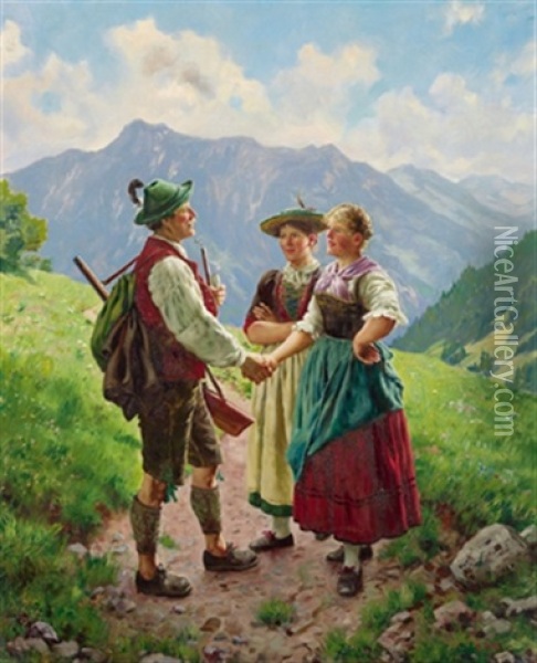 Begegnung Mit Den Jagern Oil Painting - Emil Rau