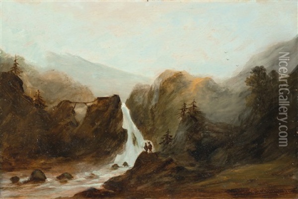Berglandschaft Mit Wasserfall Oil Painting - Karl Friedrich Lessing