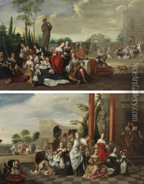 Scenes Courtoises (pair) Oil Painting - Hieronymous (Den Danser) Janssens
