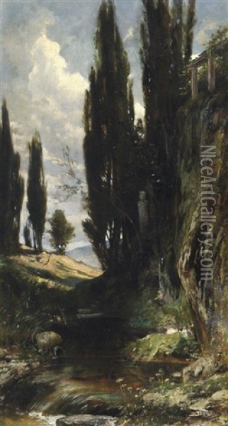 Zypressen Hinter Dem Kloster San Pietro Auf Sizilien Oil Painting - Paul Koken