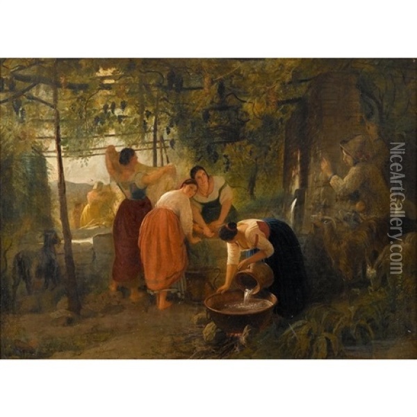 Maidens Spied On By Shepherd Oil Painting - Joseph Severn
