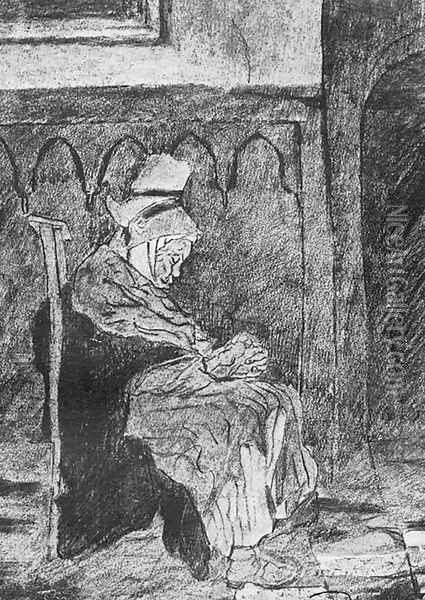 Old Breton Woman Asleep in Church Oil Painting - Vincent Van Gogh