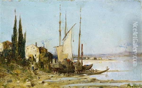 Fischerboote Am Golf Von Neapel Oil Painting - Robert Alott