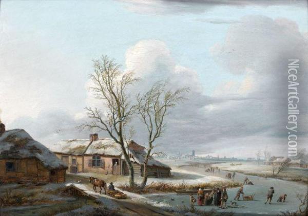 Paysage D'hiver Avec Patineurs Oil Painting - Pierre Francois de Noter